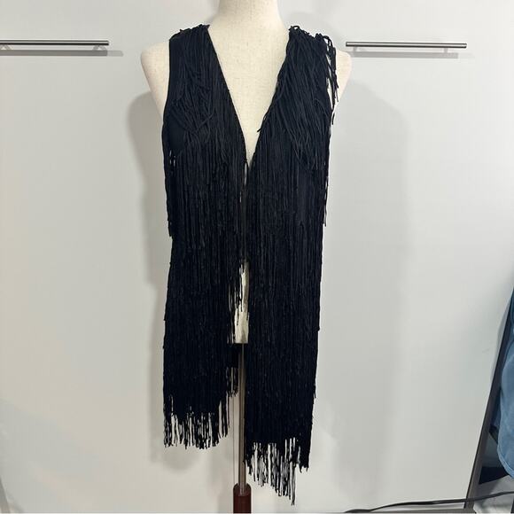 Ella Moss Size Small Black Chic Fringe Vest Jacket Boho eclectic Emo Goth Rock - Picture 1 of 10